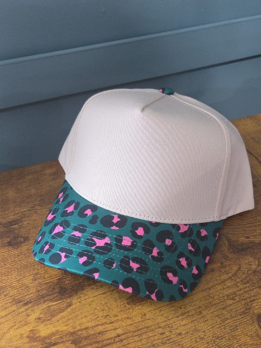 Adult Pink Trucker Hat with Teal & Pink Leopard Print Brim